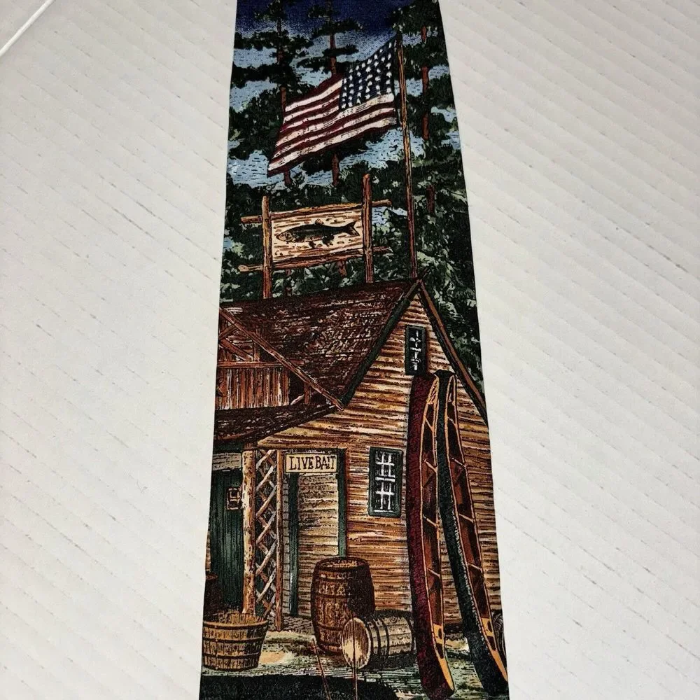 VTG Americana Series Back Country Circa 1936 Silk Tie Fishing Canoe Retrievers‎